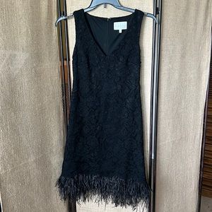 Nicole Miller black lace and ostrich feather cocktail dress